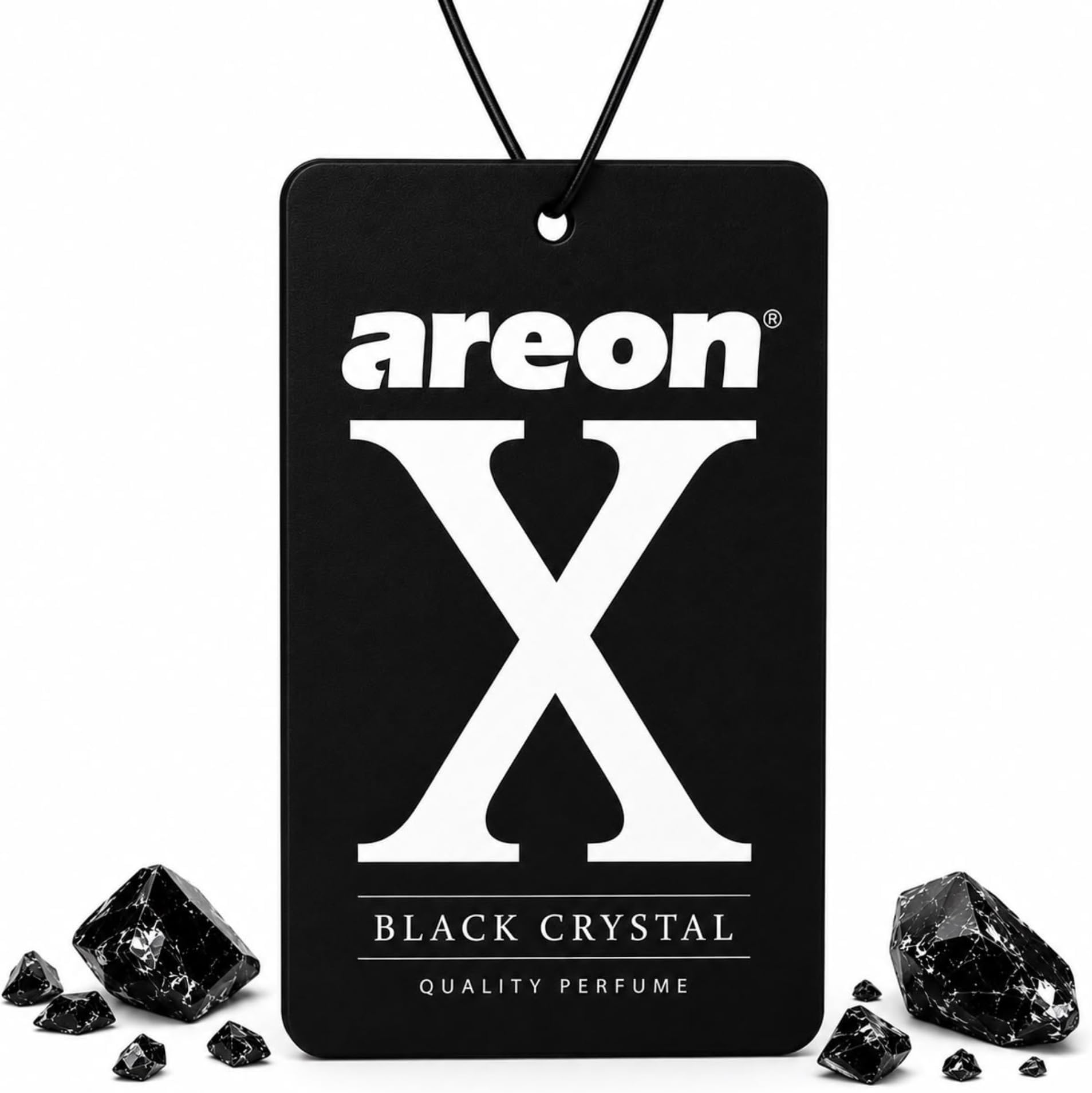 AREON X XV02 Hanging Best Car Air Freshener Black Crystal Scent, Paper Hanging Ornaments, Long Lasting Scent for Car or Home 12 Pack