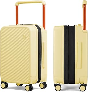 mixi Large Capacity Expandable Carry On Luggage Airline Approved 20'' Lightweight Luggage Wide Handle PC Hardshell Suitcases with Spinner Wheels & TSA Lock, Lark Yellow