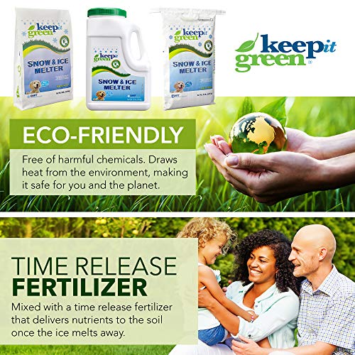 Keep It Green Pet Safe Ice Melt - 12 Pound Jug - Nontoxic Child Friendly Snow Melter Rock Salt Pellets With Green Tint - Time Release Fertilizer For Grass And Garden - Calcium Chloride Free #TOP1