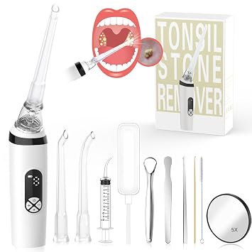 Electronic Tonsil Stone Remover 10-in-1 Deep Tonsils Stone Removal Kit, 8 Suction Modes, Soft Silicone Probes, LED Light, Tonsil Stones Vacuum with Tongue Scraper Fight Bad Breath