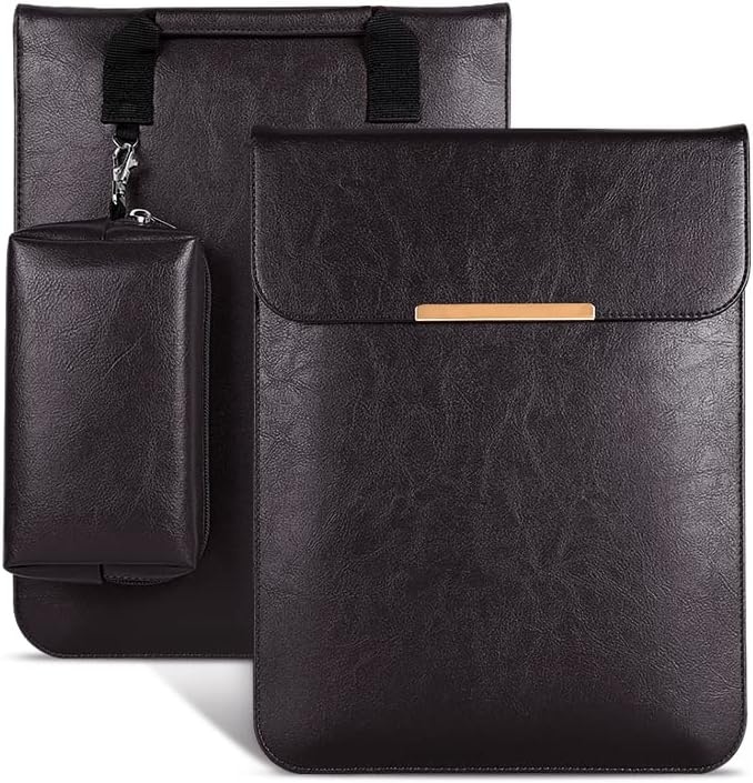 Laptop Sleeve 13 inch Case for 2020 M1 MacBook Air New 13.3, 12.9" iPad Pro, 13.5" Surface, MateBook X, PU Leather Waterproof Computer Cover Bag with Pouch, Coffee