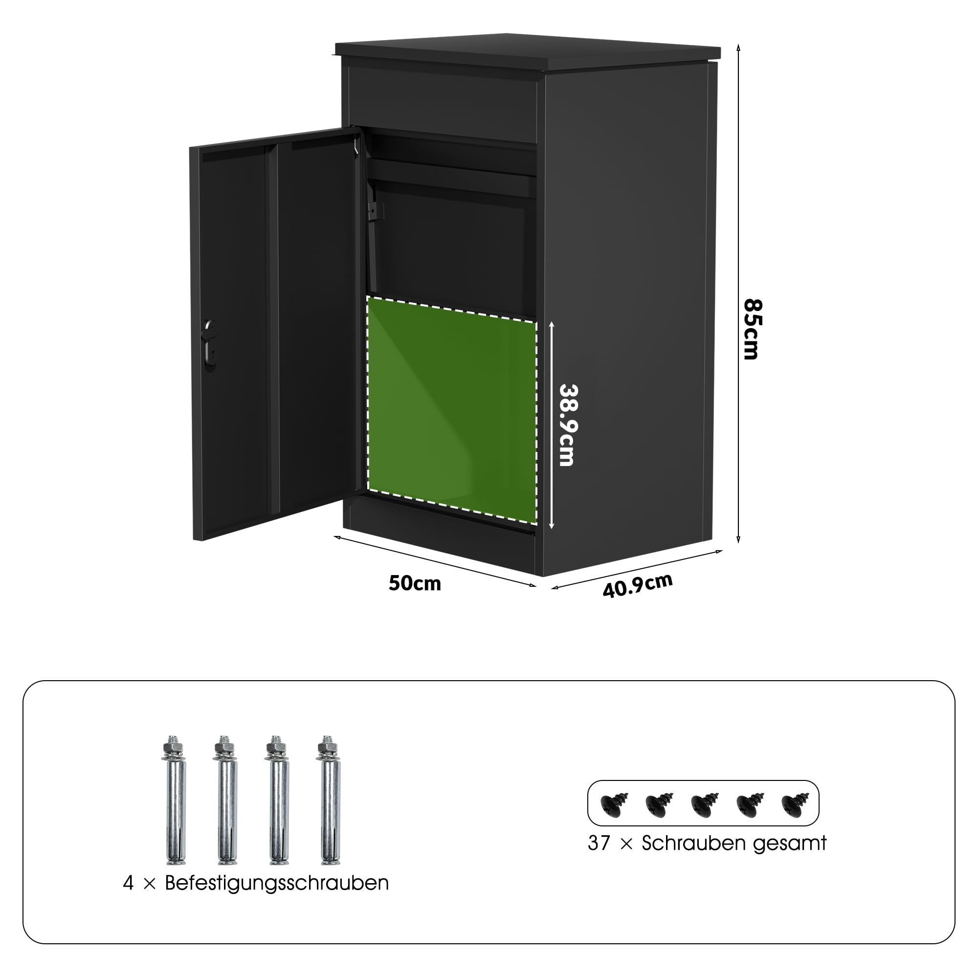 Paketbox Briefkasten mit Paketfach Paketbox Draussen Groß XXL Diebstahlgeschützter Paketbriefkasten Standbriefkasten mit Code-Schloss, wandmontiert wasserdicht für Veranda Garten