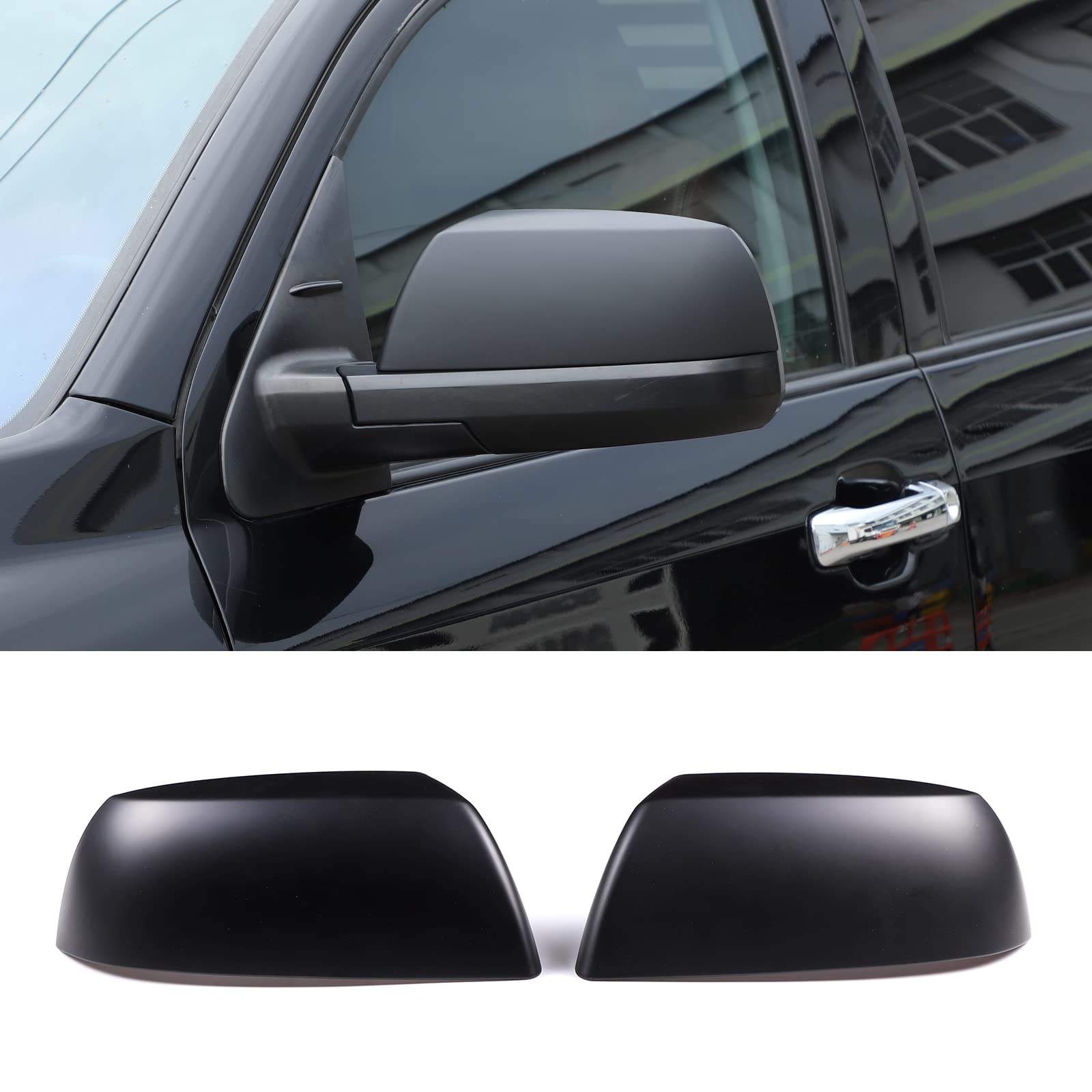 LLKUANG ABS Outside Side Rearview Mirror Cover Trim Sticker Compatible with Toyota Tundra 2007-2021 Crew Max Sequoia 2008-2020 2pcs(Matte black)
