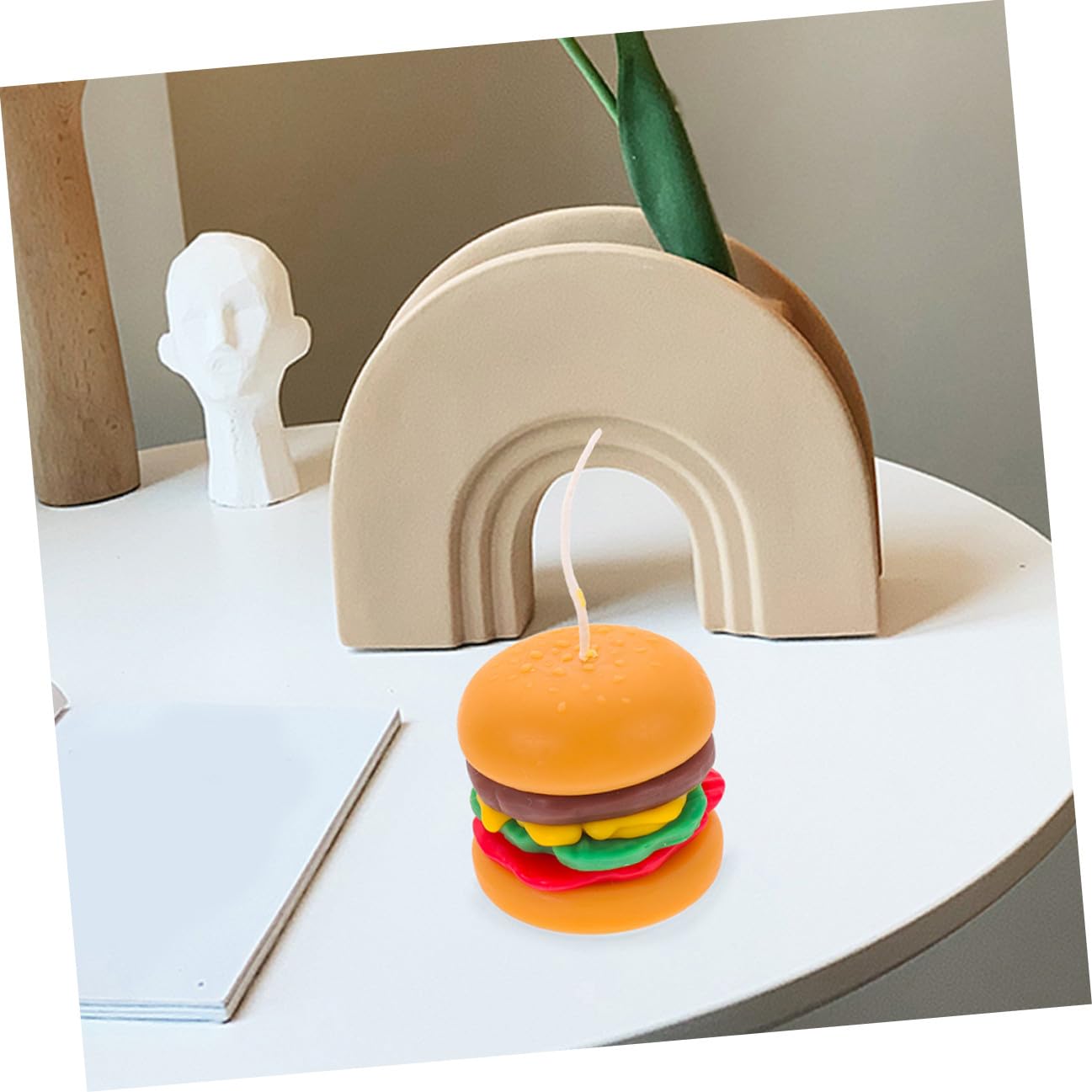 2 Pezzi Candele Profumate Forma Hamburger in Cera Arancia per Decorazione da Tavolo Aromaterapia Regalo Creativo per Amici e Fidanzate