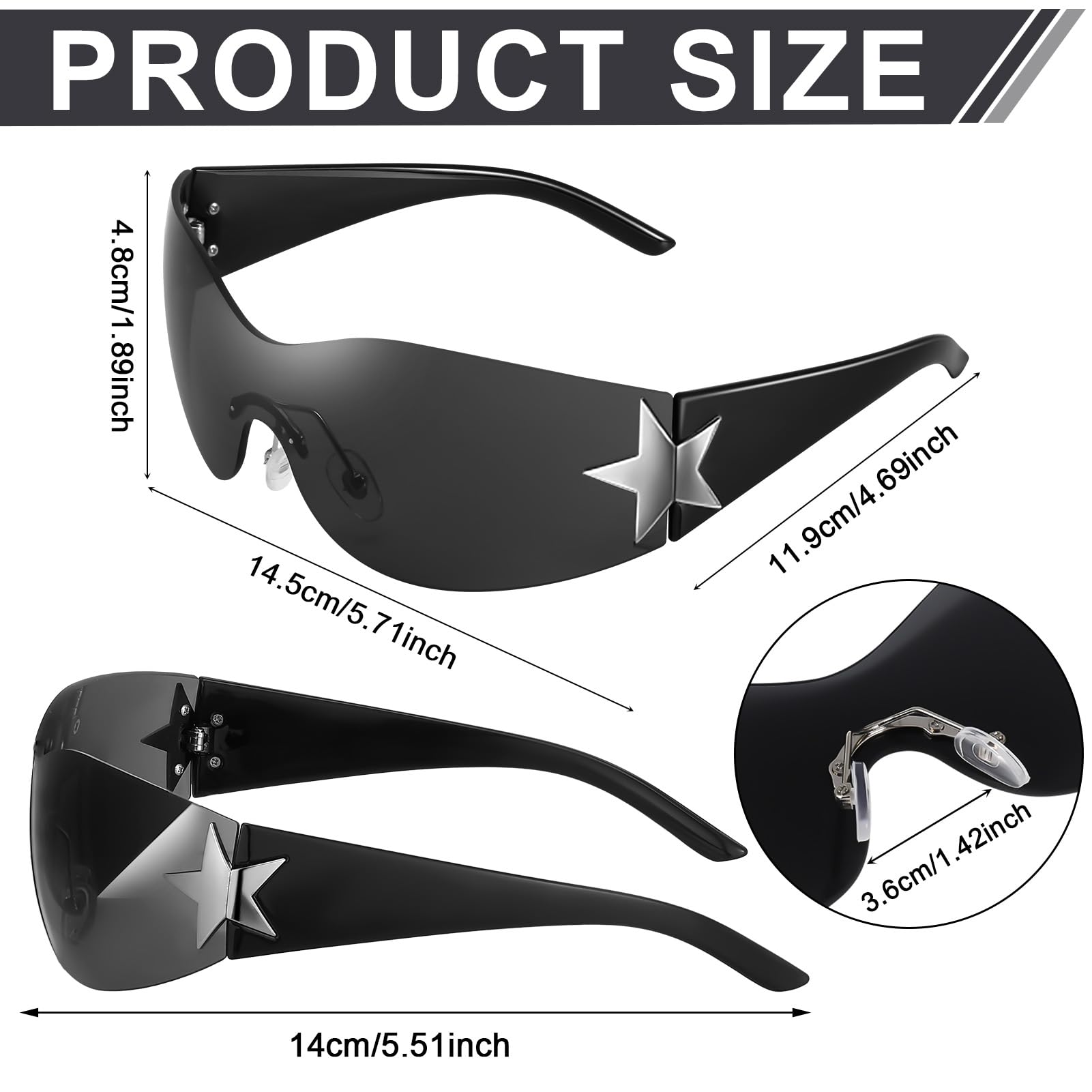 Ovveroche 3 Pairs Y2K Sunglasses for Women Men Trendy Shield Wrap Around Sun Glasses Oversized Fashion Frameless Glasses: Black, Pink, Transparent Sliver