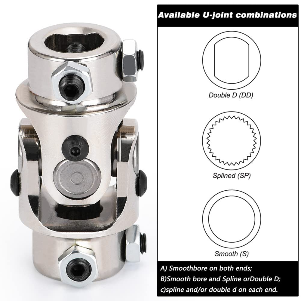 Joint De Cardan,iSpchen Joint Universel en Métal Connecteur Joint Universel Connecteur De Moteur D'Accouplement d'axe 3/4“DD x 3/4”DD 83mm 3-1/4“ Axe De Joint Universel Joint Cardan Genouillère