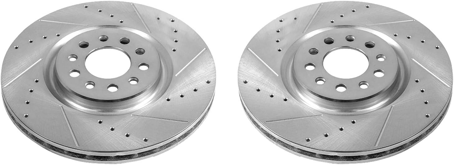 PowerStop Evolution Front Brake Rotors For Chrysler 200 2015-17 | Jeep Cherokee 2014-23 - Drilled and Slotted Performance Disc Rotors Upgrade, AR83087XPR