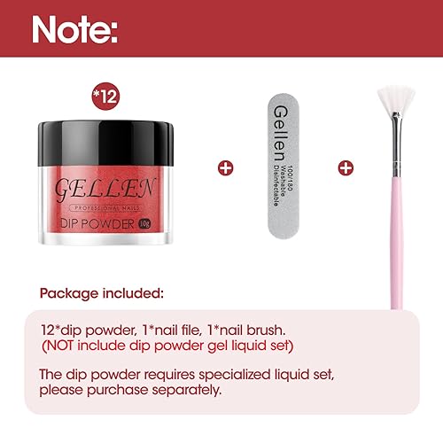 Miniatura 3 de Gellen Kit de polvo de inmersión para uñas, 12 colores calienterosa claro, rojo, kit de iniciación de uñas de inmersión rosa, rosa, rosa, rojo,