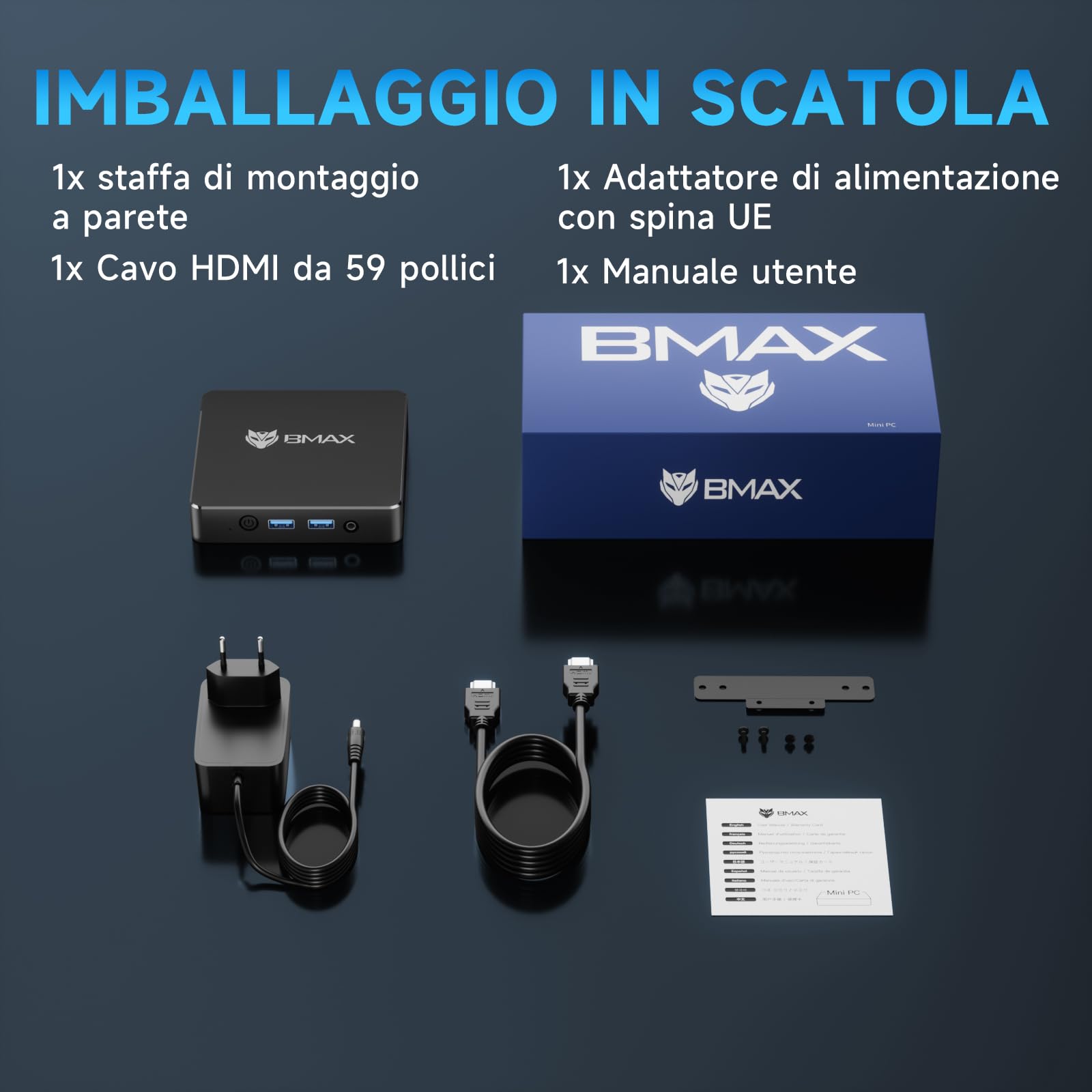 BMAX Mini PC 12th Ιntel Alder Lake Ν95(fino a 3,4 GHz),12GB LPDDR5 256GB SSD Mini Computer, Doppia Gigabit Ethernet/Dual Display HDMI/BT 5.0/2.4+5G WiFi/Office Desktop PC