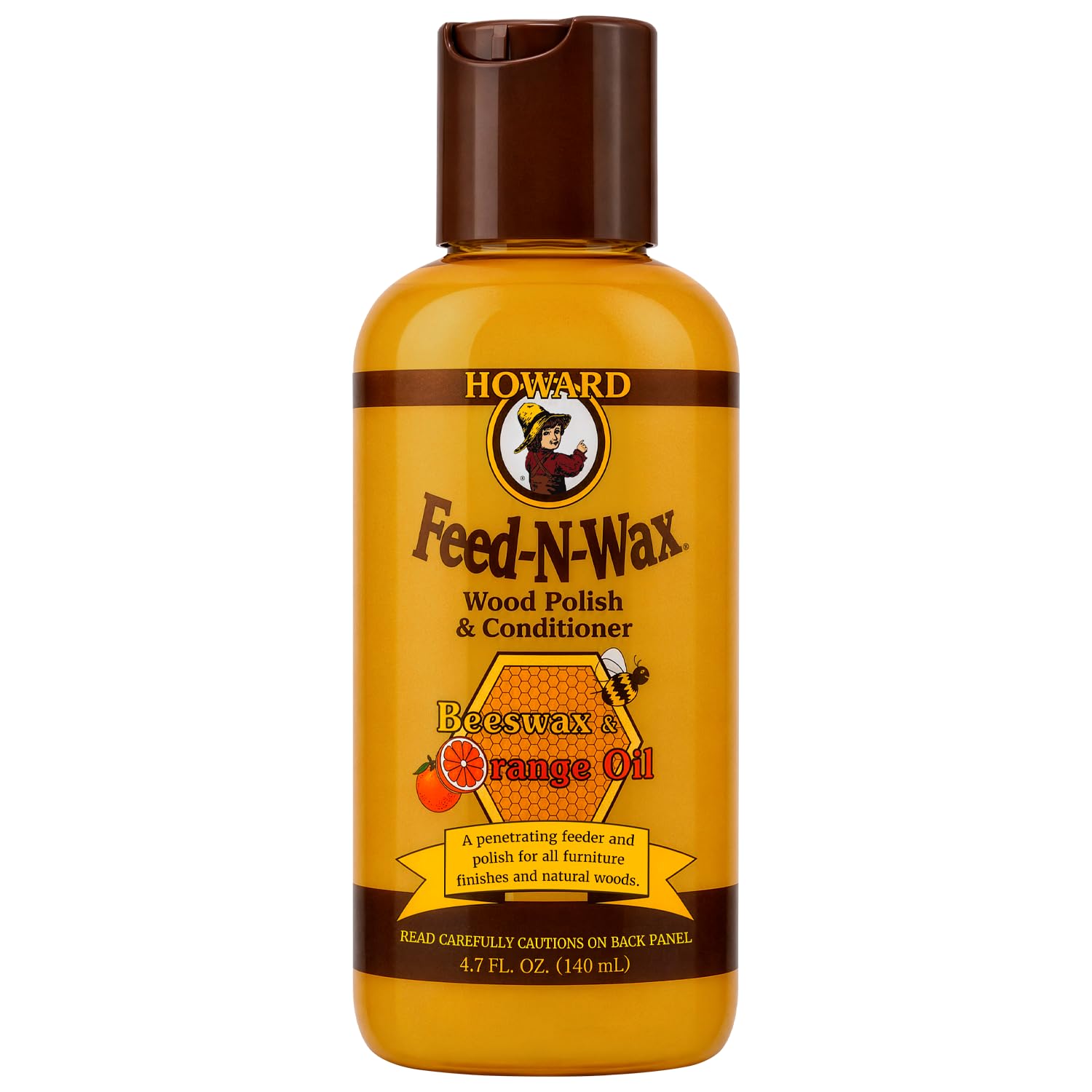 Howard Products Beeswax Wood Polish &amp; Conditioner, Feed-N-Wax for Wood Furniture Polish, 4.7 oz, Orange