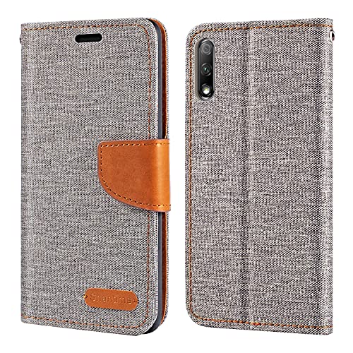 Custodia Portafoglio Flip in Tessuto Oxford Compatibile con Huawei Honor 9X Premium Cover Protettiva Magnetica con Slot Carte e SupportoGrigio