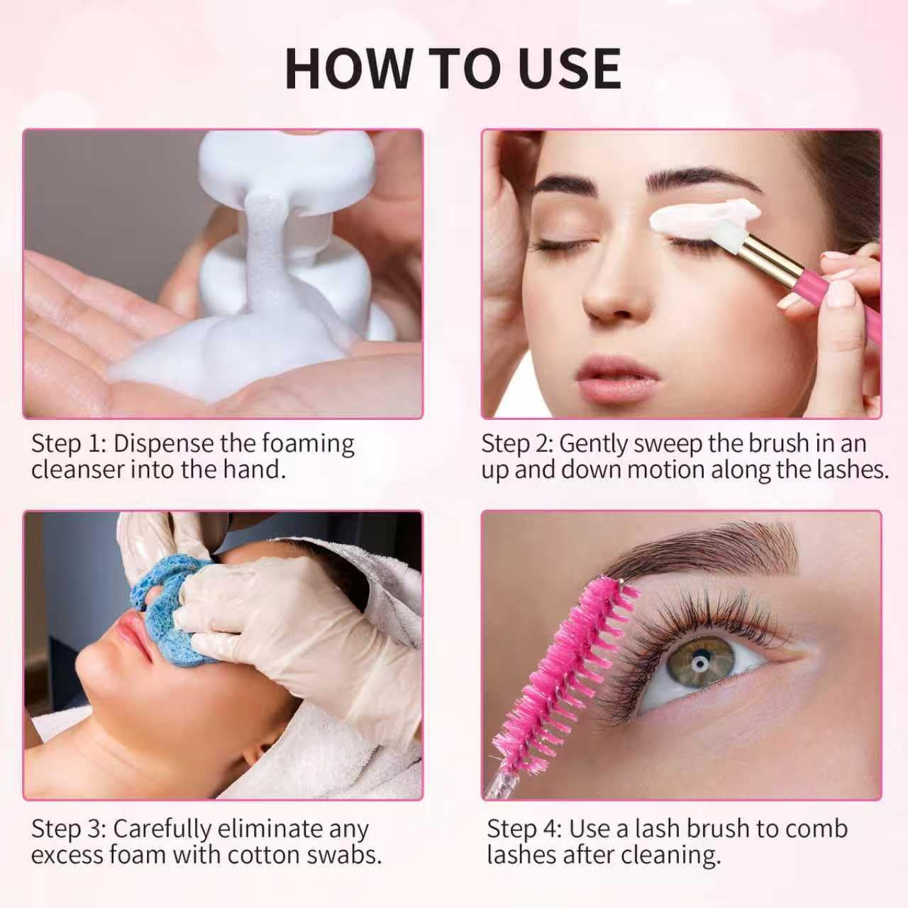 100-Piece Eyelash Extension Aftercare Kit with Shampoo Bottles and Brushes