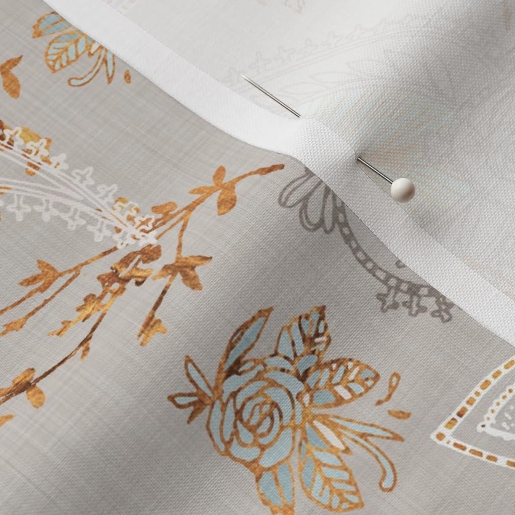 Spoonflower Fabric - Boho Paisley Gold Roses Peony Bohemian Antique Chevron Floral Damask Printed on Petal Signature Cotton Fabric by The Yard - Sewing Quilting Apparel Crafts Decor