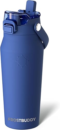Miniatura 48 de Frost Buddy - Botella de agua con aislamiento de 32 oz con pajilla y tapa, de acero inoxidable, a prueba de fugas, frío durante 24 horas, a prueba