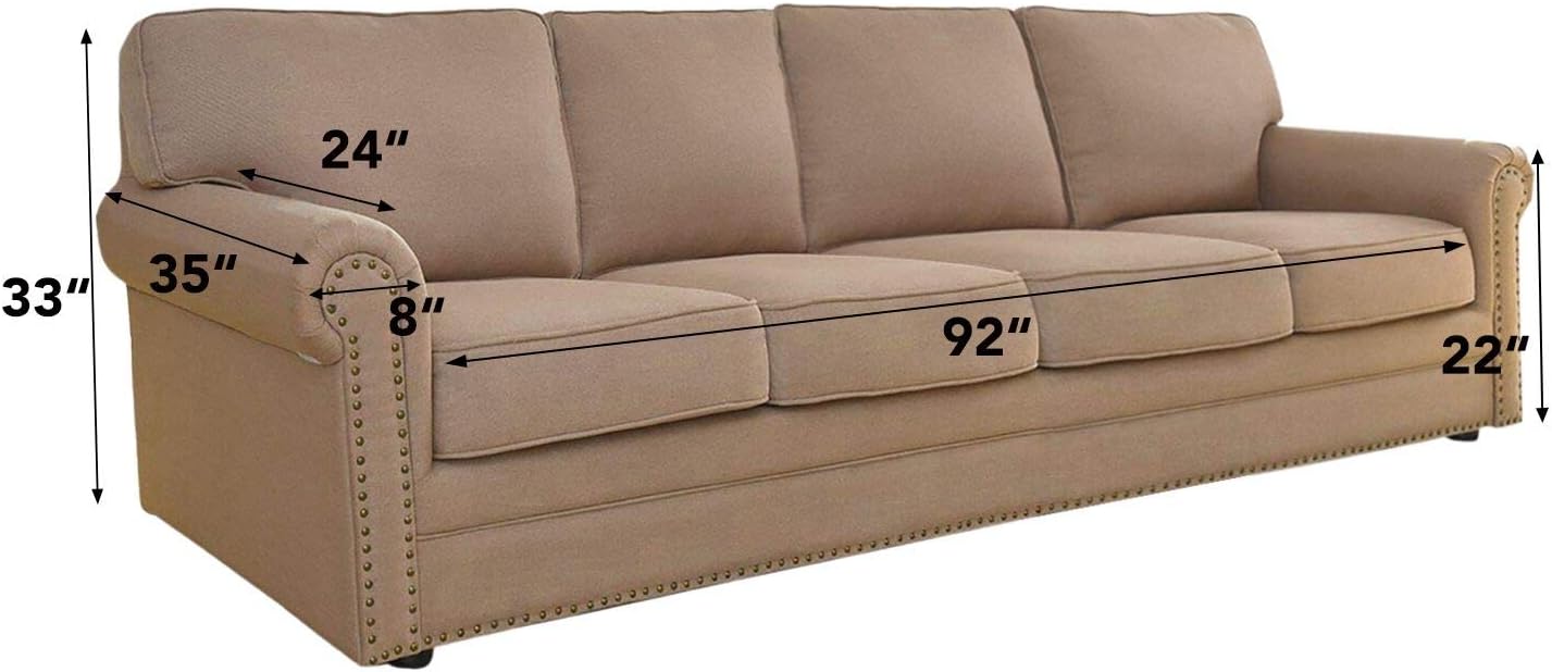 Easy-Going Stretch 4 Seater Sofa Slipcover 1-Piece Sofa Cover Furniture Protector Couch Soft with Elastic Bottom for Kids, Polyester Spandex Jacquard Fabric Small Checks Beige
