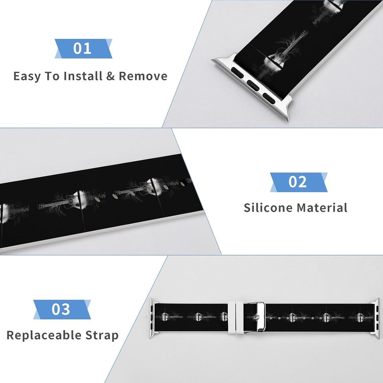 Natural Guitar Funny Watch Band Quick Release Replacement Watch Straps for Men Women