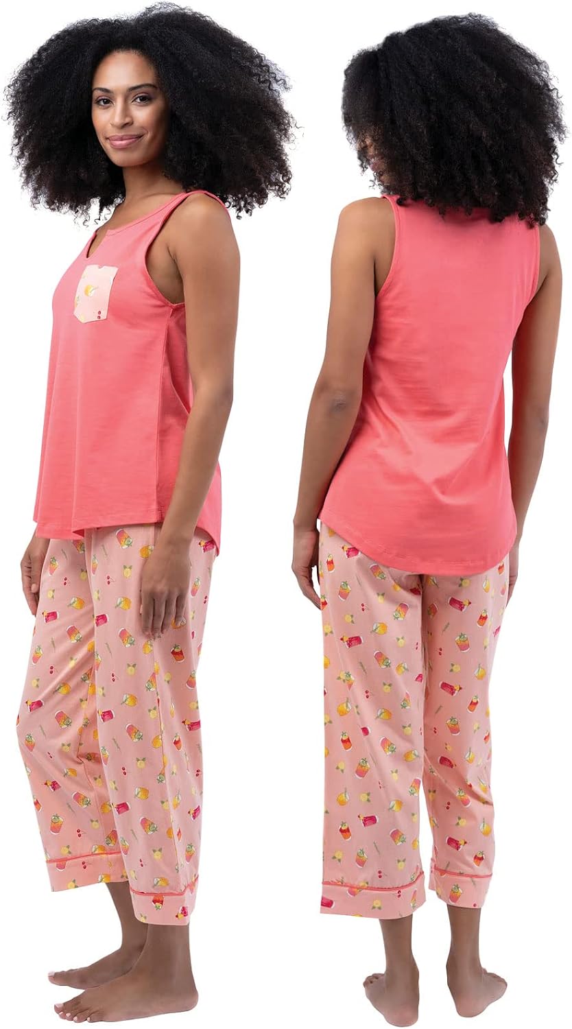 PajamaGram Womens PJs Sets - Ladies Pajamas Capris 100% Cotton - Image 2