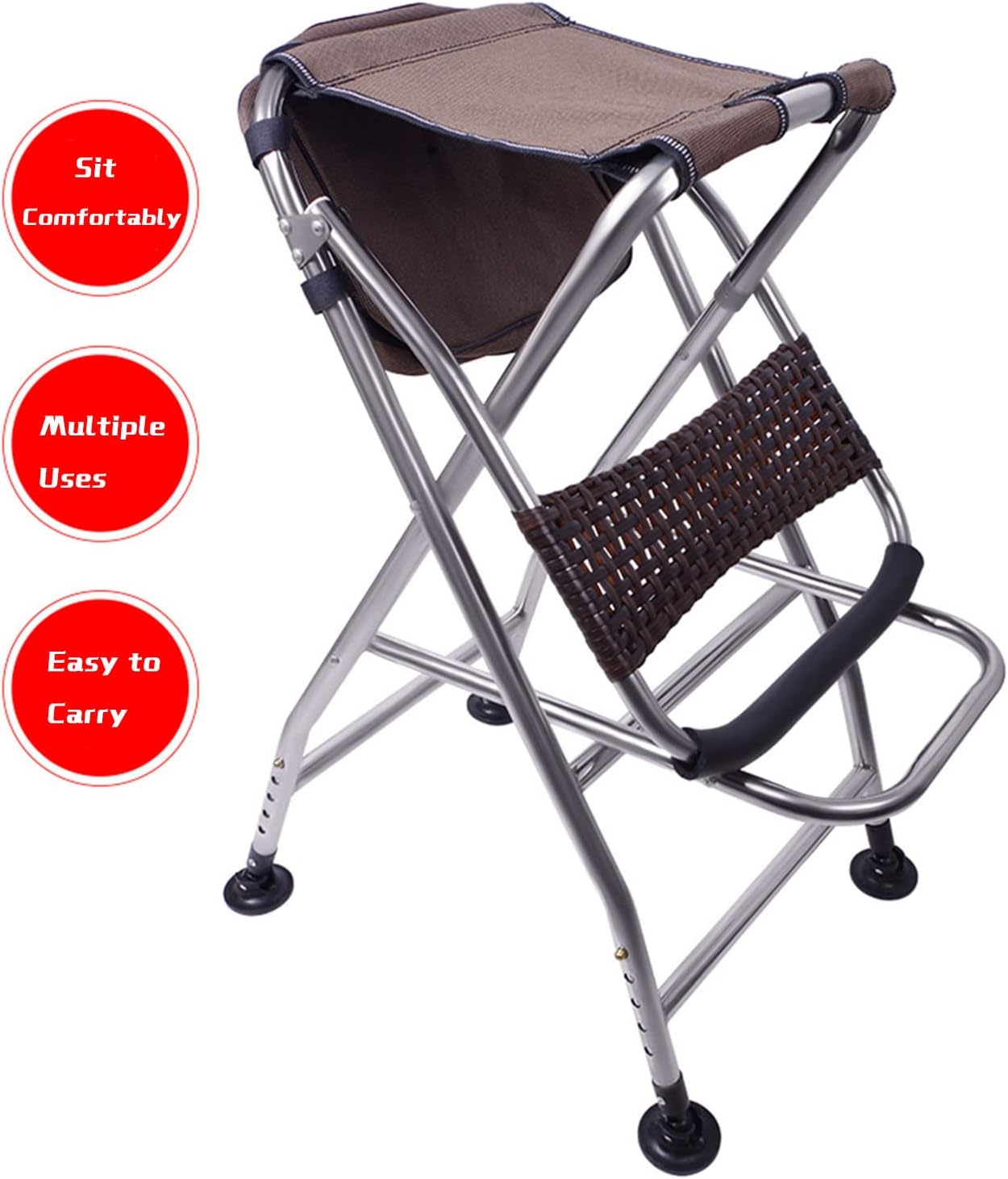 Folding Stool with Back, Heavy Duty Collapsible Stool for Adults Portable,Indoor Outdoor Tall Bar stools with footrest for Kitchen Outdoor Travel (Brown)