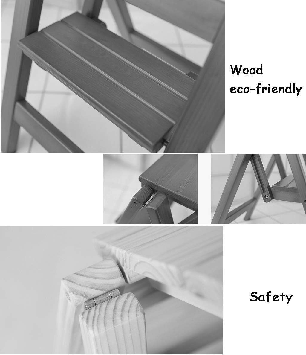 Indoor Climbing Stool, Wooden Folding 4 Tread Ladder Stool Household Stair Portable Barstool Dining Chair Step Stool for & Adults/Red (White) (White R)