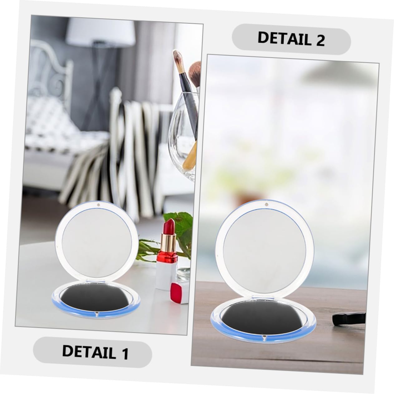 VICASKY 3 Pezzi Capovolgere Lo Specchio Cosmetico Vanità Schierato Ingrandimento Specchio Da Viaggio Pieghevole Piccolo Specchio Compatto Per Portatile Con Trucco Bagno Cerchio Resina Blu