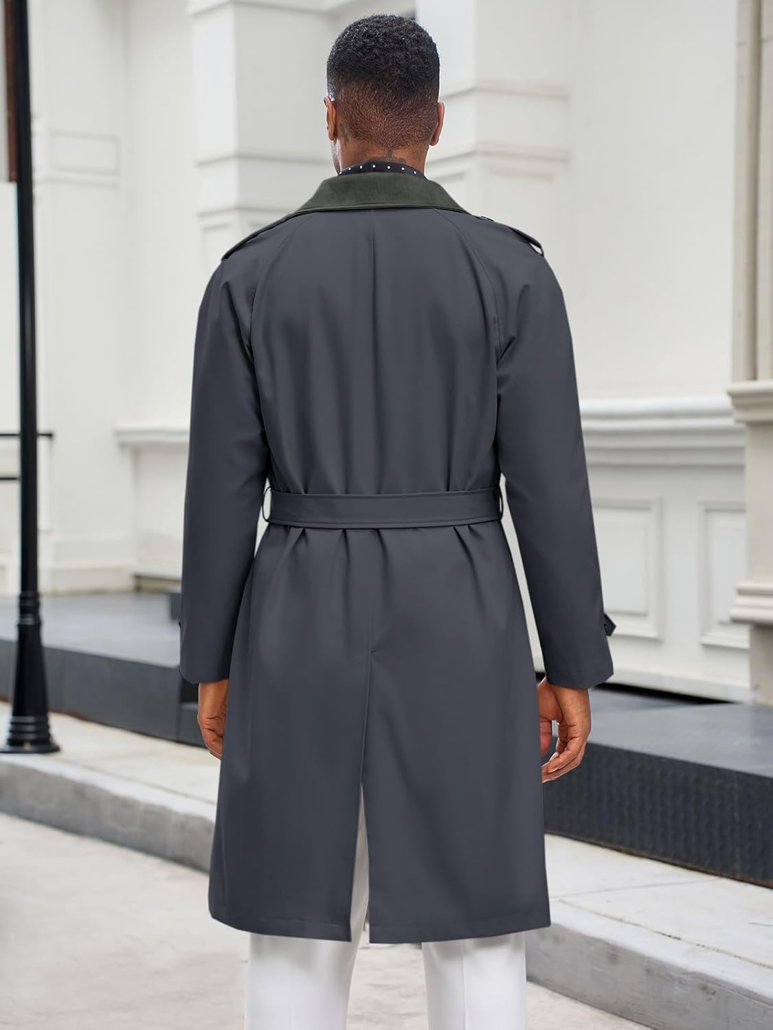 Runcati Mens Trench Coat Double Breasted Notched Lapel Long Jacket Fall Casual Classic Overcoat with Belt - Image 4