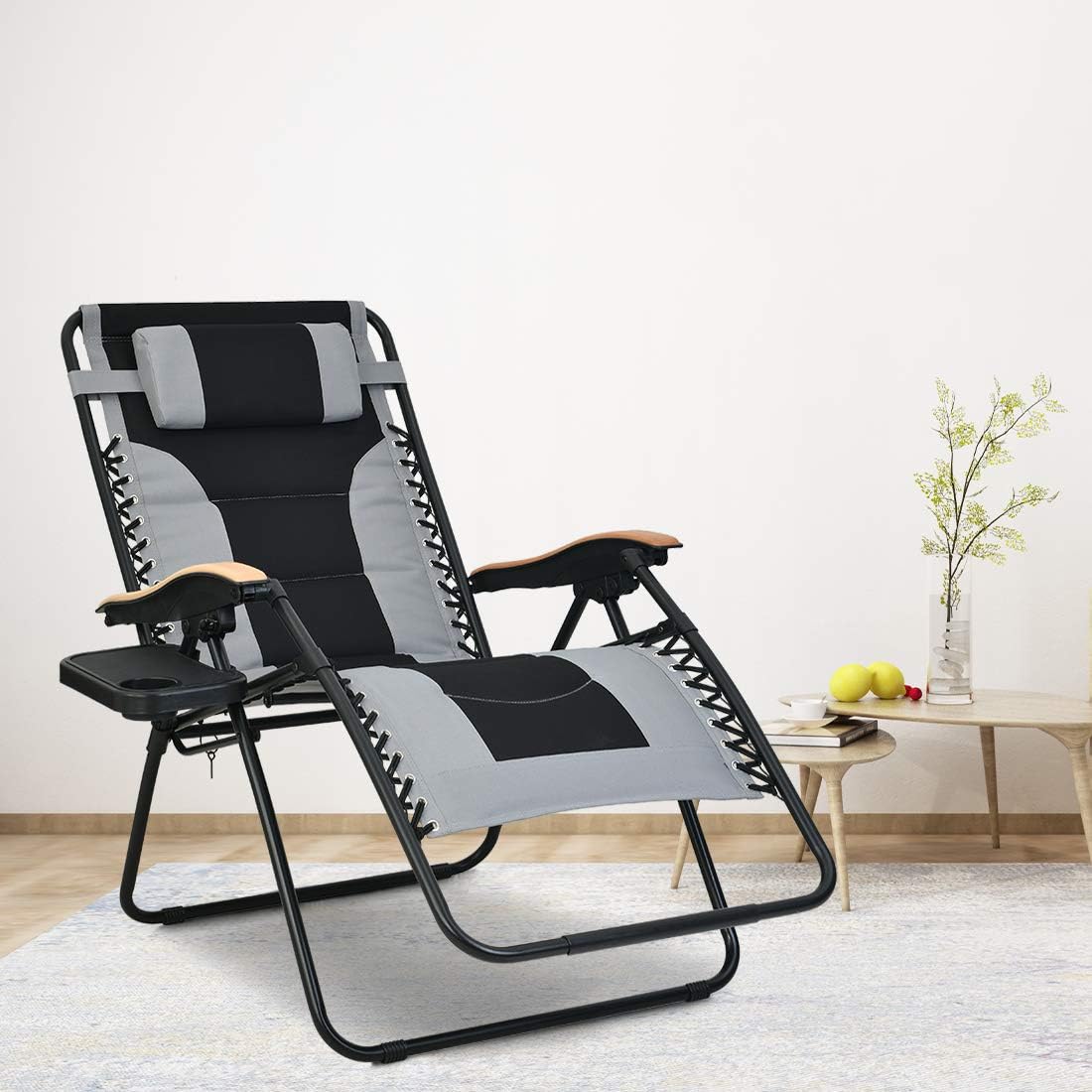 Patio Watcher Oversized Padded Zero Gravity Lounge Chair Patio Foldable Adjustable Reclining Chair with Cup Holder and Removable Pillow for Outdoor Yard Porch 1 Chair