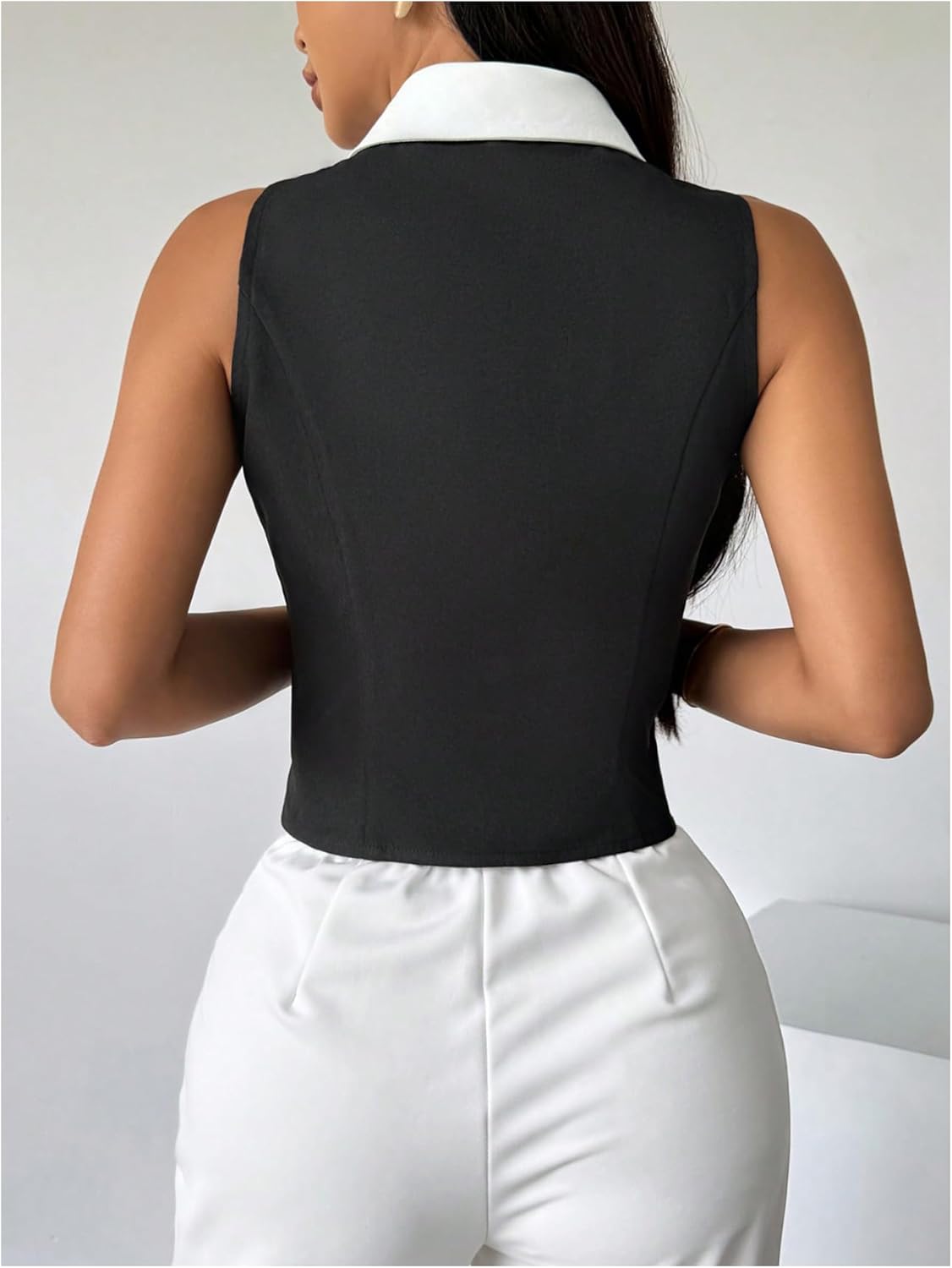 MakeMeChic Women's Colorblock Suit Vest Button Down Sleeveless Work Outerwear Waistcoat - Image 3