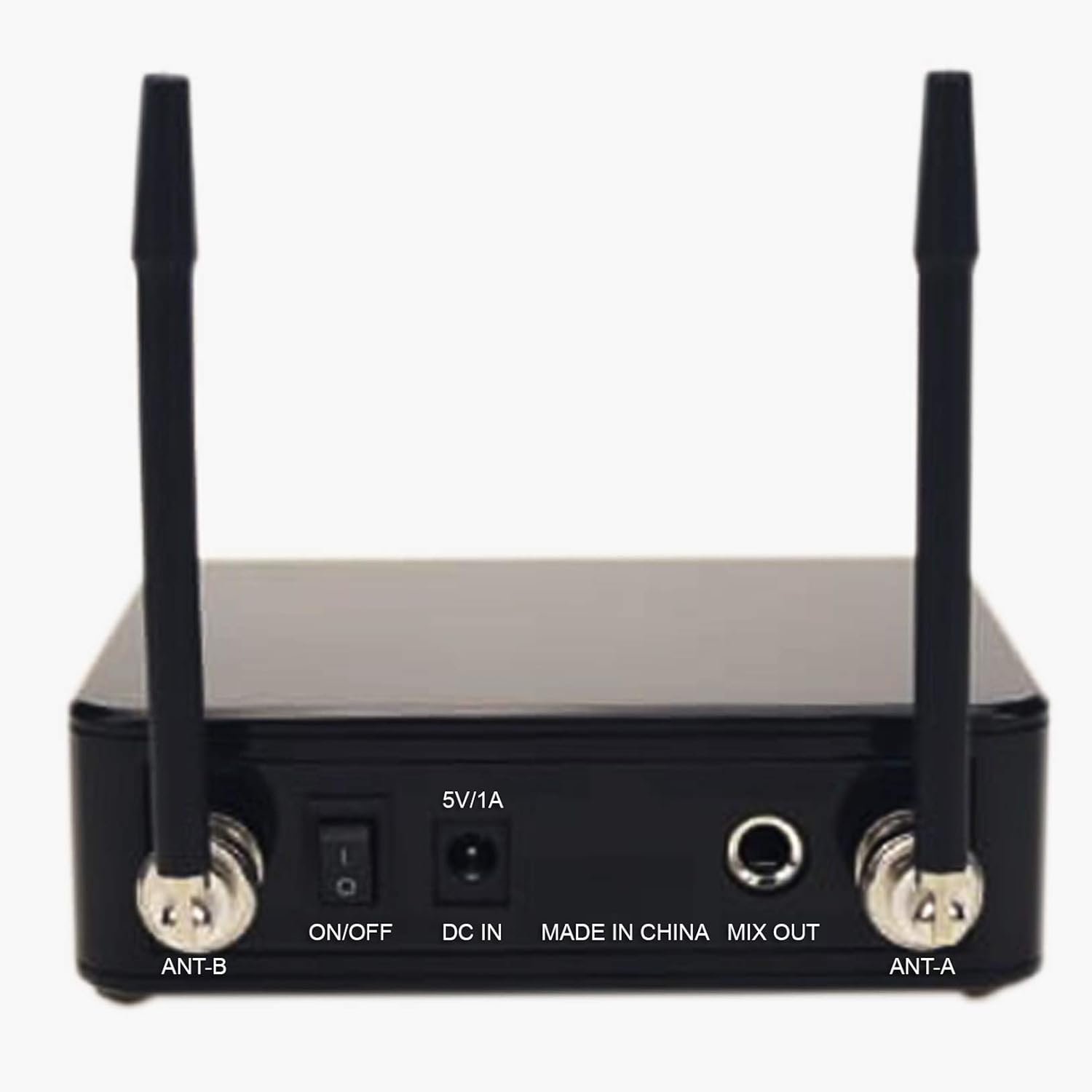 posterior view of the MEDIACOM MCI 899 UHF PRO receiver showing ports and switches