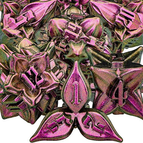 Aruohha Dnd Metal Dice Set Purple Red Leaf Design D&D Dice Set With Gift Box, Dungeons And Dragons Handmade D + D Polyhedral Dice Role Playing Games Rpg D And D Dice D20 D12 D10 D8 D6 D4 #TOP19