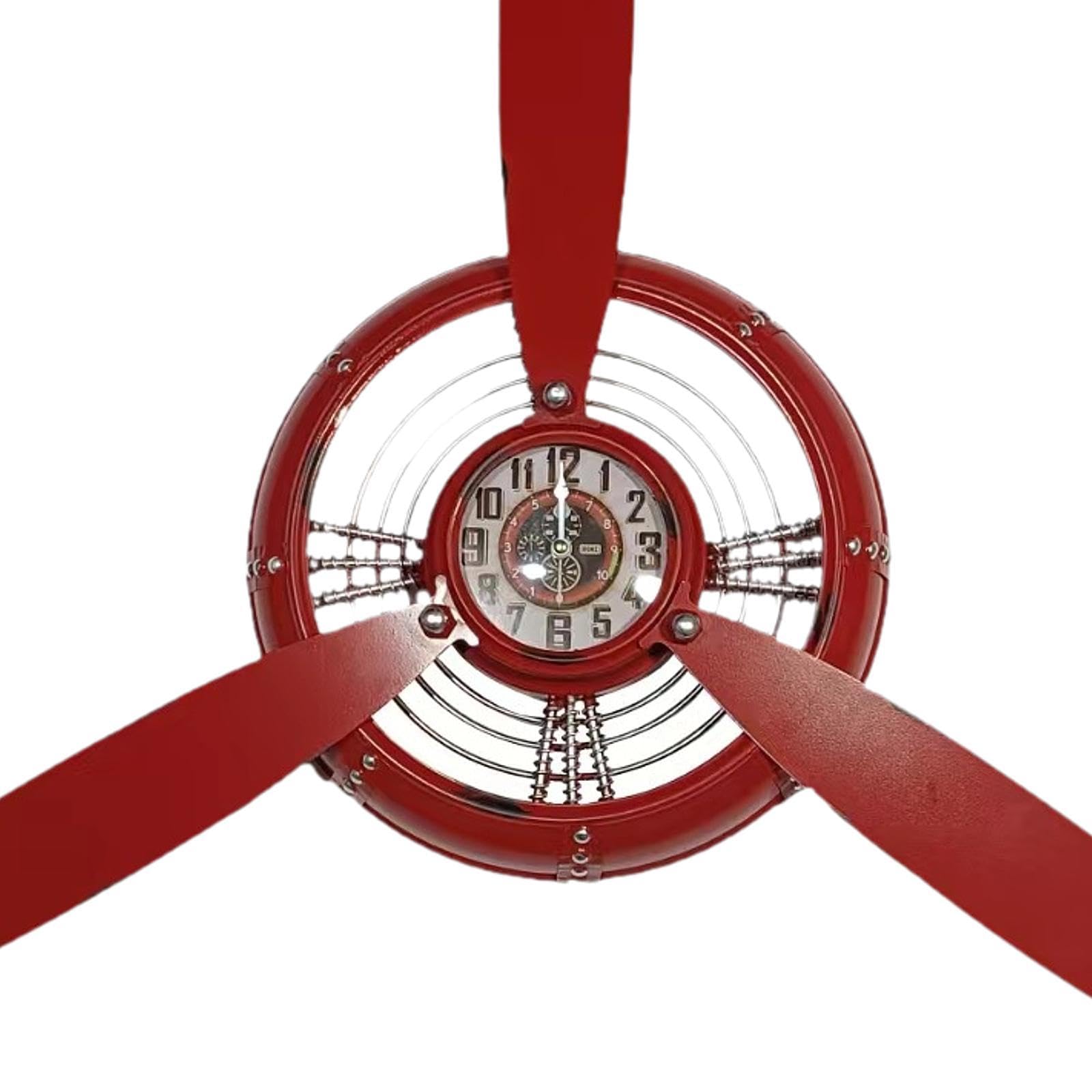 Reloj de Pared de Metal con Forma de Hélice, Escultura de Pared, Reloj Decorativo de Inspiración Aeronáutica con Estilo Industrial Y Fácil Montaje Par, Rojo, Individual
