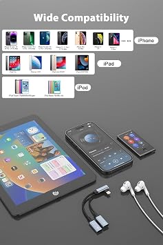 [Apple MFi Certified] iPhone Splitter for Charging and Headphone, Dual Lightning Headphone Adapter Support Music Control, Lightning Splitter Audio and Charge,Headphones Adapter for iPhone 14 13 12