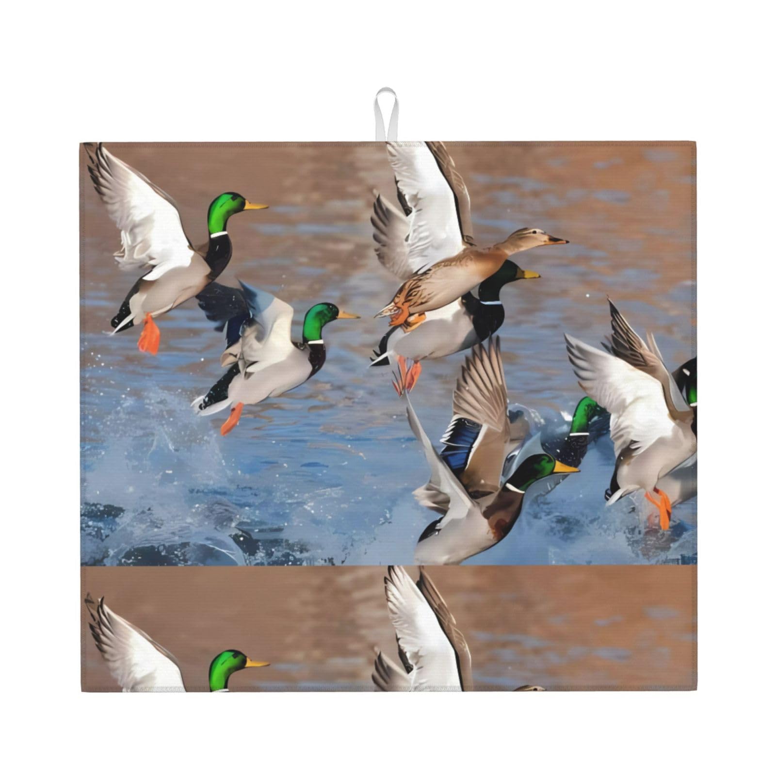WHJSHOP Mallard Ducks Prints Kitchen Drying Mat - Absorbent Dish Drying Throw with Vibrant Prints, Quick-Dry Countertop Layer for Dishes & Glassware - Non-Slip