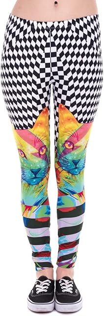 kukubird Printed Patterns Women's Yoga Leggings Gym Fitness Running Pilates Tights Skinny Pants Size 6-10 Stretchable-Hypnotic Cat