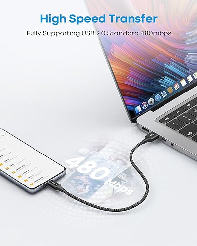 Miniatura 4 de Cable USB C corto de 1 pie, paquete de 2, carga rápida de 3A, cable de carga USB A a USB C trenzado para Samsung Galaxy S24 S23 S22 S21 S20 S10 S9