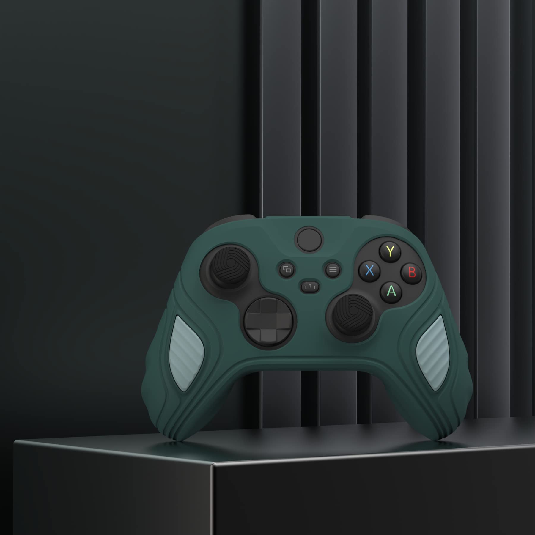 PlayVital Funda de Silicona para Xbox Series X/S - Cubierta Protectora Antideslizante de Tacto Suave con 6 Tapas de Joystick, Protector para Mando (Edición Escorpión-Gris Templeton & Gris Jade)