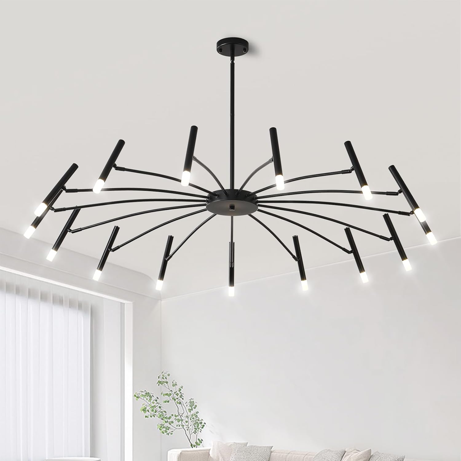 EGM 20-Light Black Modern Chandelier, 53 Inch Mid Century Sputnik Ceiling Light Fixture with G9 Bulbs, Large LED Chandeliers for Bedroom Dining Room, Round Pendant Light for Kitchen Island Foyer