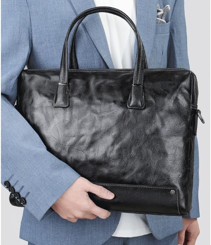 Genuine Leather Grip-Textured Meeting Briefcase Large Capacity Business