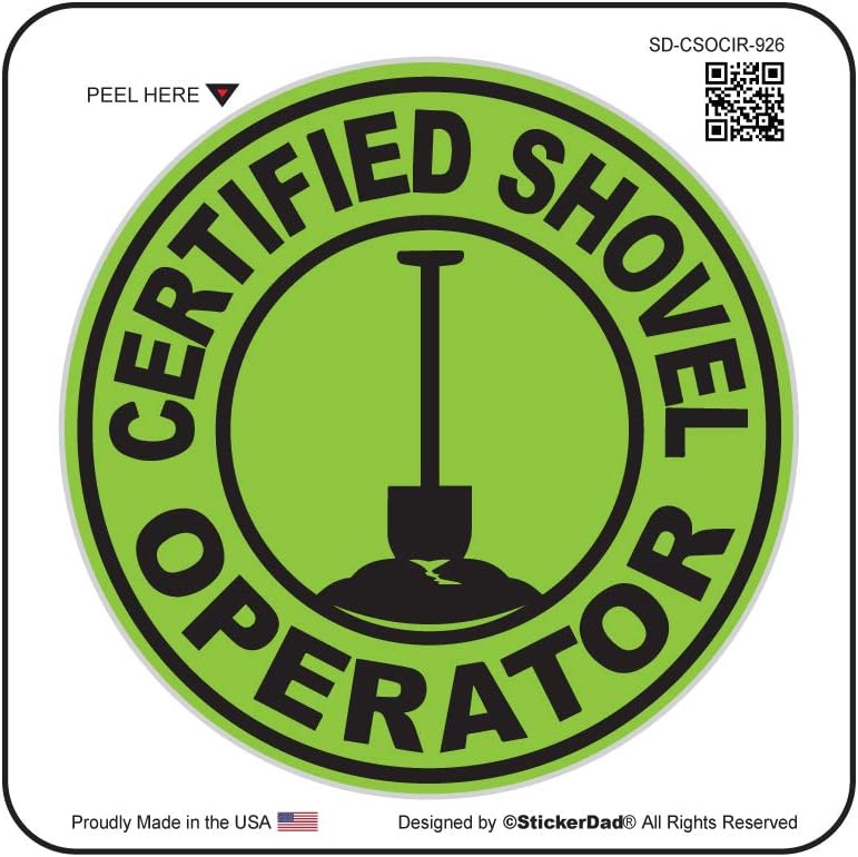 Certified Shovel Operator 926 Circle Vinyl Hard Hat Helmet Decal - Size: 2" Round Color: Green/Black - Hard Hat, Helmet, Windows, Walls, Bumpers, Laptop, Lockers, etc.