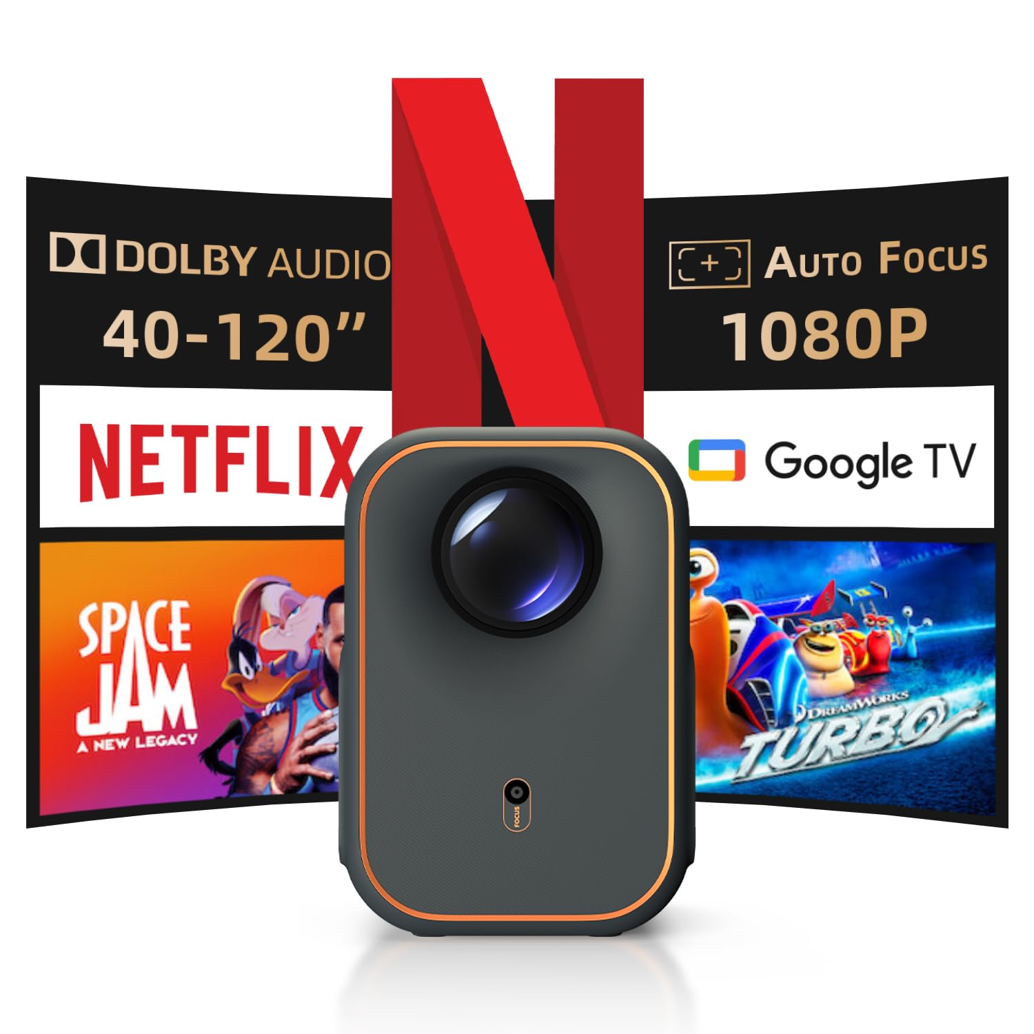 [Certificado por Netflix] Formovie Xming Episode One, Proyector con WiFi y Bluetooth, Licencia Netflix y Google TV, Proyector Inteligente 1080P, Dolby Audio, Portátil para Exteriores y Cine en Casa
