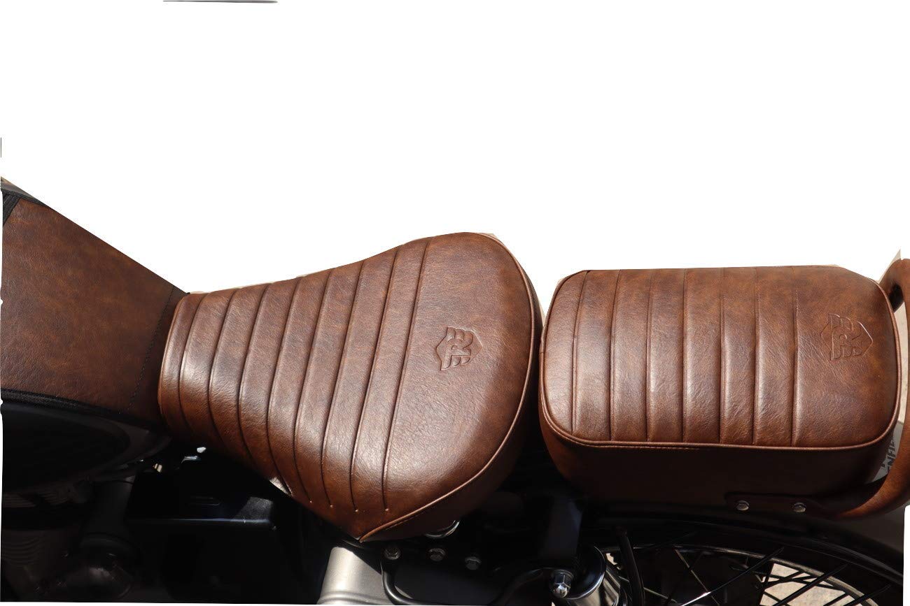 Sahara Seats Compatible with Classic 350/500/Gun Metal/Signals & Pegasus Retro Look Leather Finish Seat Cover (Double Tone Brown)-image-33