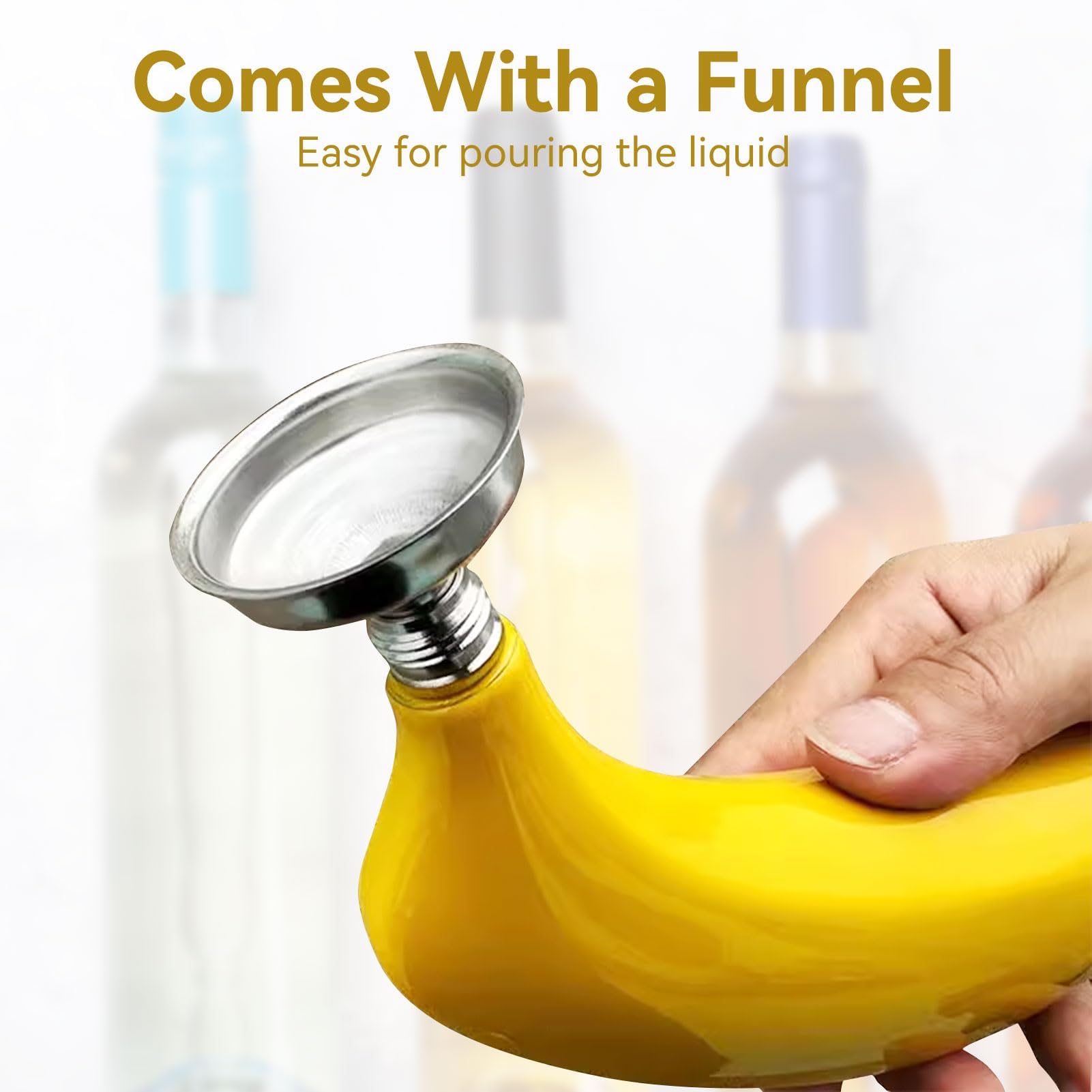 Qcwwy 5 Oz Hip Flask For Liquor, Cup Banana Liqueur And Alcohol, Tropical Fruit Novelty Hip Flask With Stainless Steel Screw Lid, Whisky Shot Flask Fruit Banana Shape Flask With Funnel