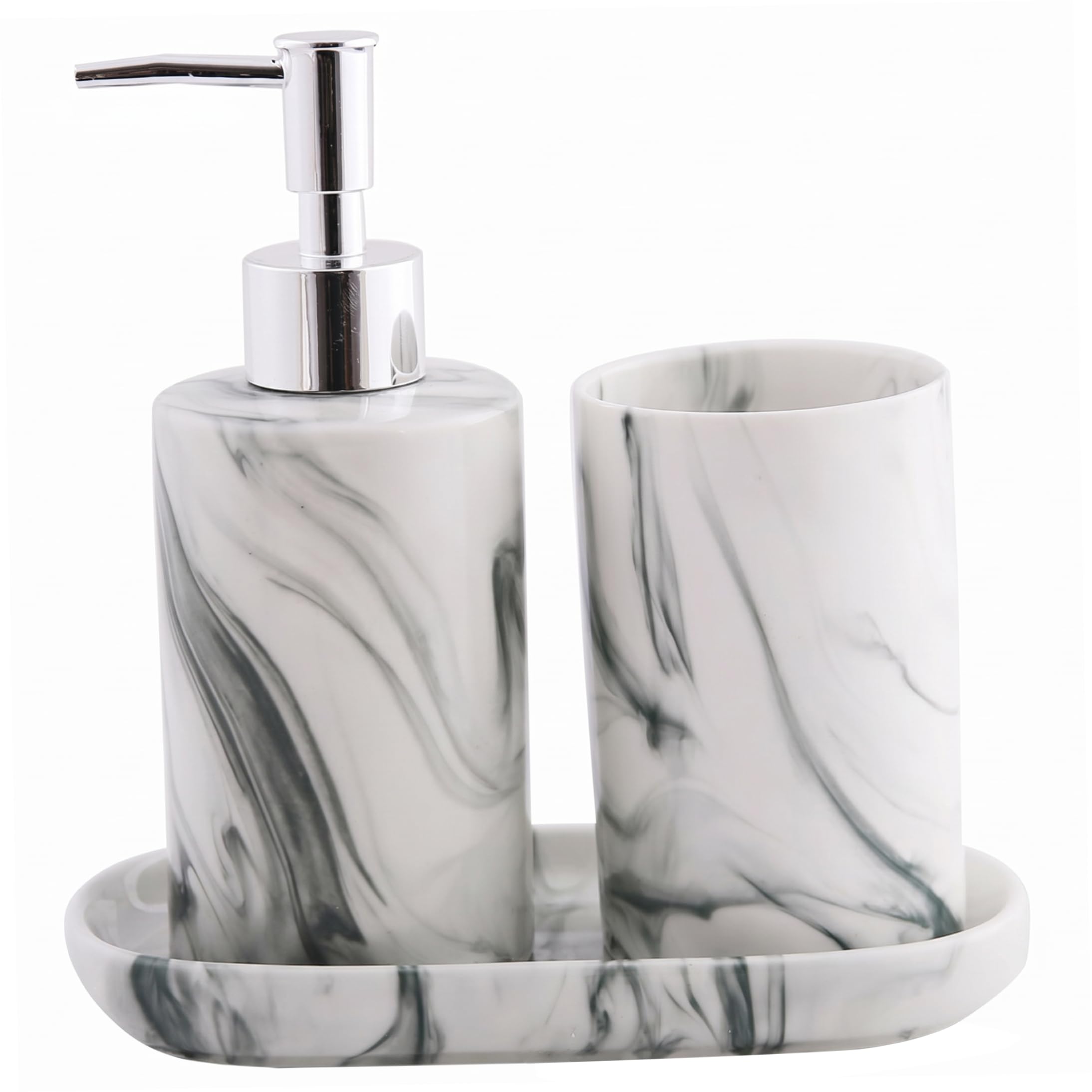 Ngbbby 3 Piece Soap And Toothbrush Holder Set - Nordic Luxury Ceramic Marble Bathroom Set, Toothbrush Tumbler & Soap Dish Holder | Gray-green, marble bathroom accessories