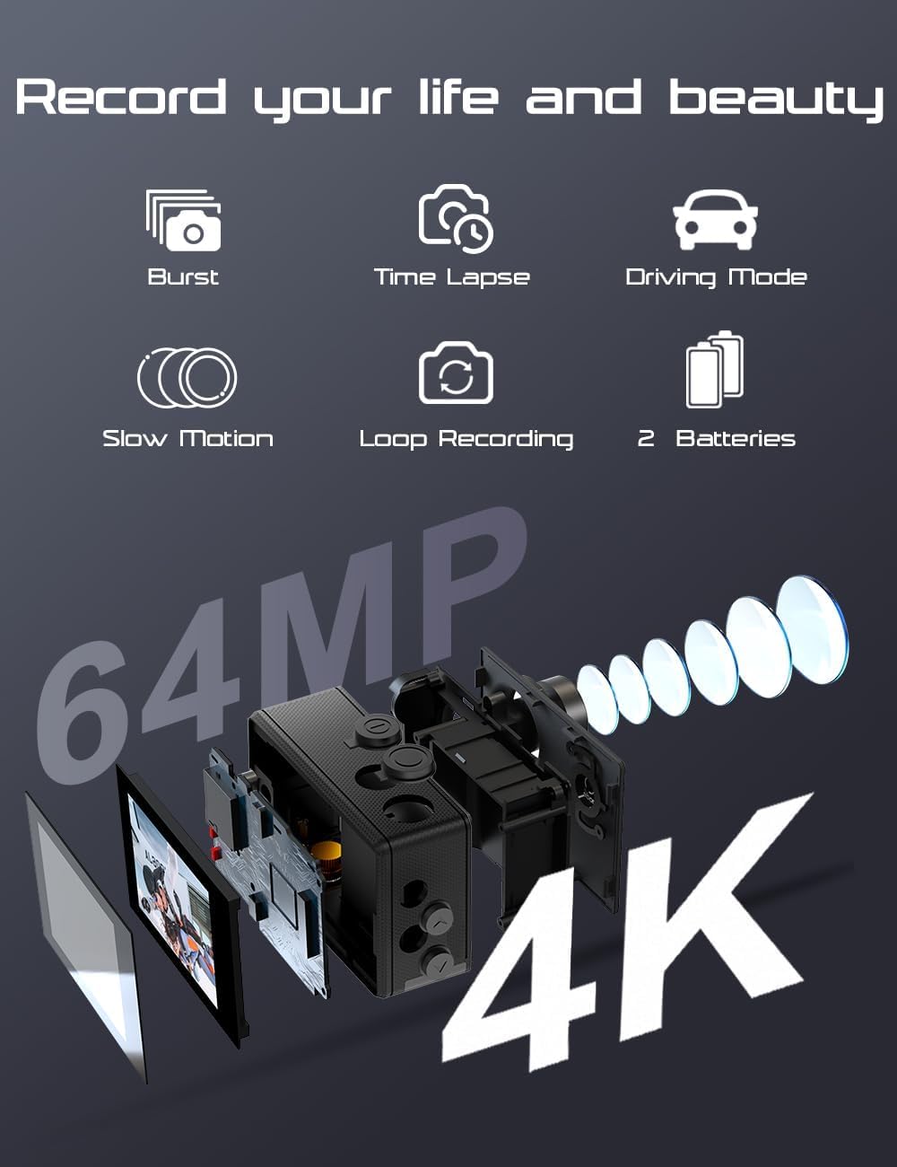 Amazon | アクションカメラ 4K スポーツカメラ 20MP 40M 170°広角 WiFi