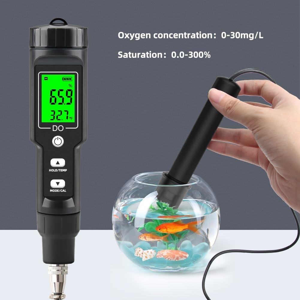 Misuratore di ossigeno disciolto, 0-40,00 mg/l, kit per test di qualità dell'acqua di stagni e acquari, include ATC e liquido di riempimento degli elettrodi
