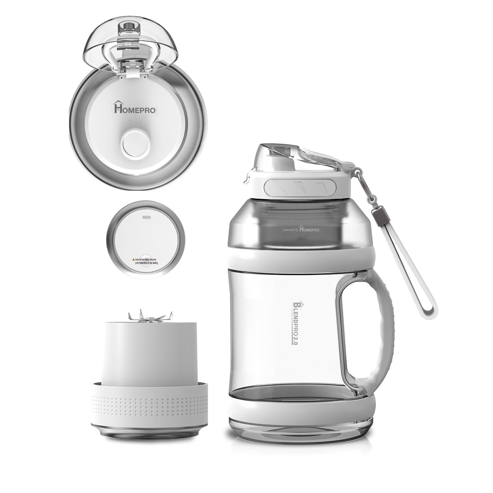 HOMEPRO Better Value for Better Living BLENDPRO 2.0L Portable Blender Juicer Shakes Smoothies Fresh Juice with 2L Capacity Lightweight and Convenient, White