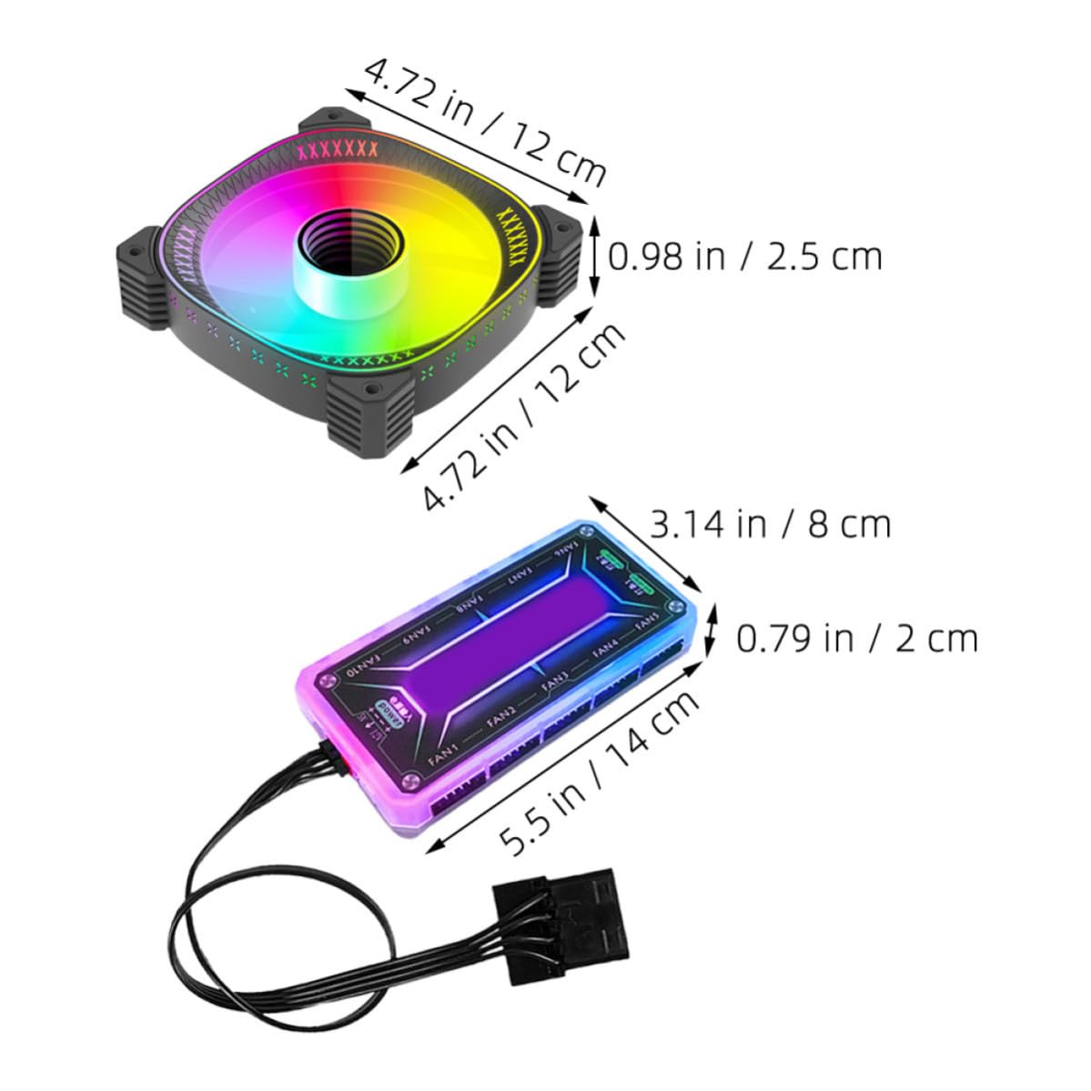 Yardwe Set de Ventiladores de Refrigeración Argb para Caja de PC con Controlador, Silenciosos Instalación Fácil, Adecuado para Decoraciones en Celebracion Verano en Salas Gaming