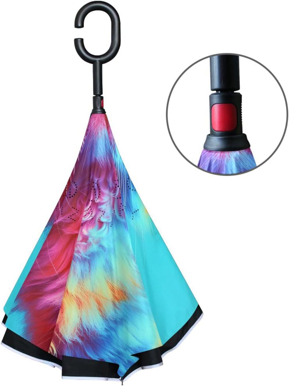 Rainbow Cat Inverted Umbrellas for Rain Windproof Reverse Upside Down Golf Umbrella with C-shape Handle for Men Women