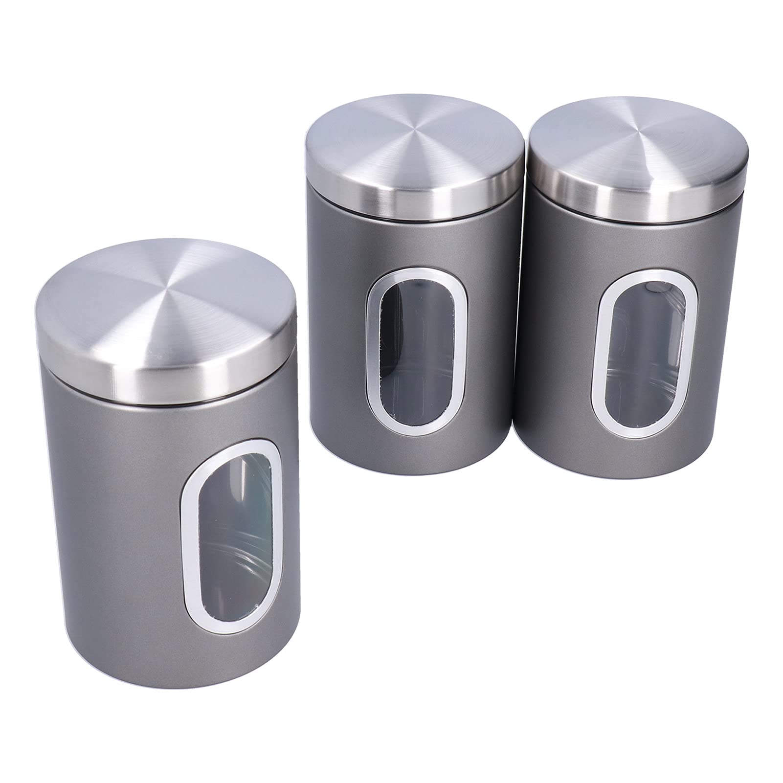 3-teiliges Vorratsglas, Edelstahl-Kanister-Set, Luftdichter, Langlebiger Lebensmittel-Tee-Nuss-Behälter Mit Fenster, Langlebig Und Großes Fassungsvermögen Für Küche, Zucker, Kaffee(Grau)