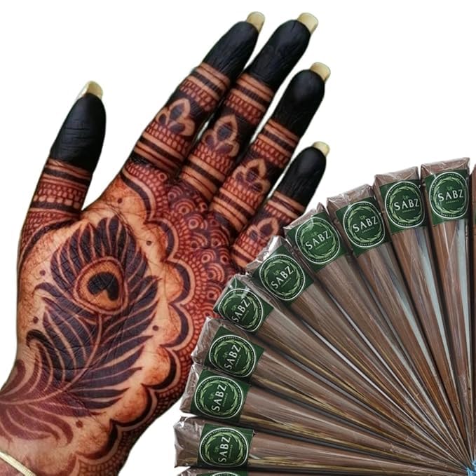 Richa Organics Mehendi Cones: Natural Ingredients for Dark, Long-Lasting Stains, Eco-Friendly and Pure, Ideal for Vibrant Designs & Brides | 1 Box Contains 6 Cones-image-7