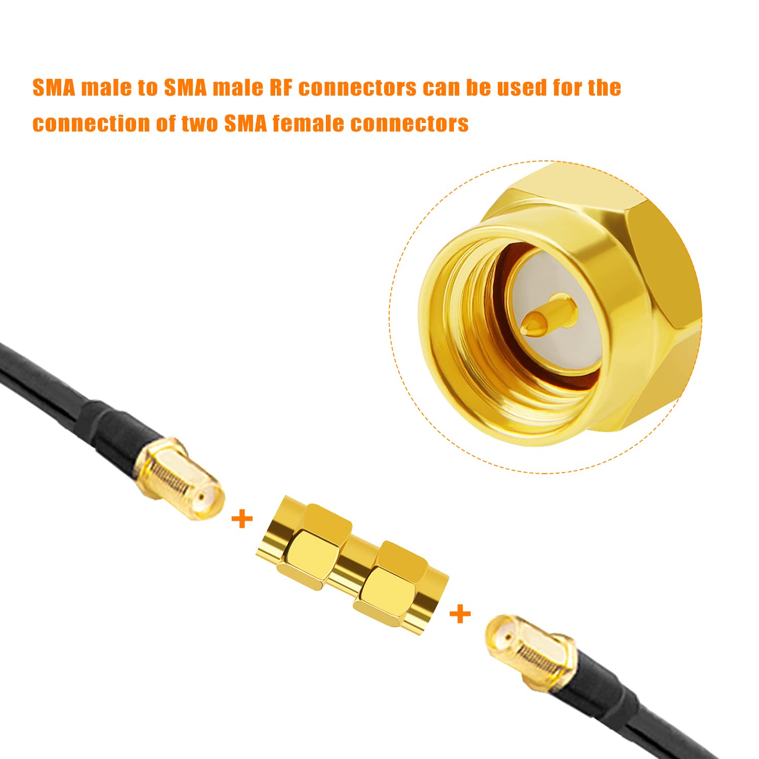 SMA Maschio a SMA Maschio Connettore Adattatore RF Coassiale, Placcato Oro per Antenna Radio WiFi HT 5 Pezzi